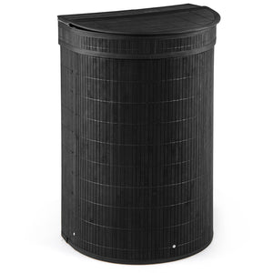19 Gal Capacity Bamboo Laundry Hamper with Zippered Lid-Black view 4