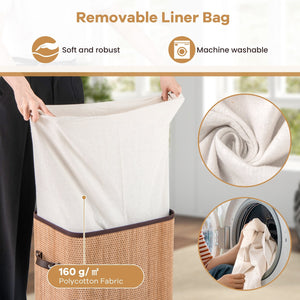 19 Gal Rectangle Laundry Basket Bamboo Clothes Hamper with Handles and Lid-Yellow view 8