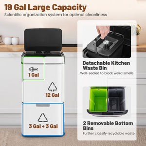 19 Gal Stainless Steel Trash Can with Kitchen Waste Bin and 2 Bottom Recycling Bins-Silver view 5