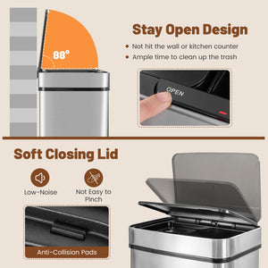 19 Gal Stainless Steel Trash Can with Kitchen Waste Bin and 2 Bottom Recycling Bins-Silver view 7