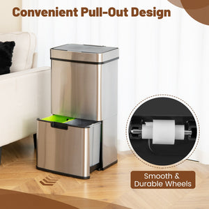 19 Gal Stainless Steel Trash Can with Kitchen Waste Bin and 2 Bottom Recycling Bins-Silver view 8