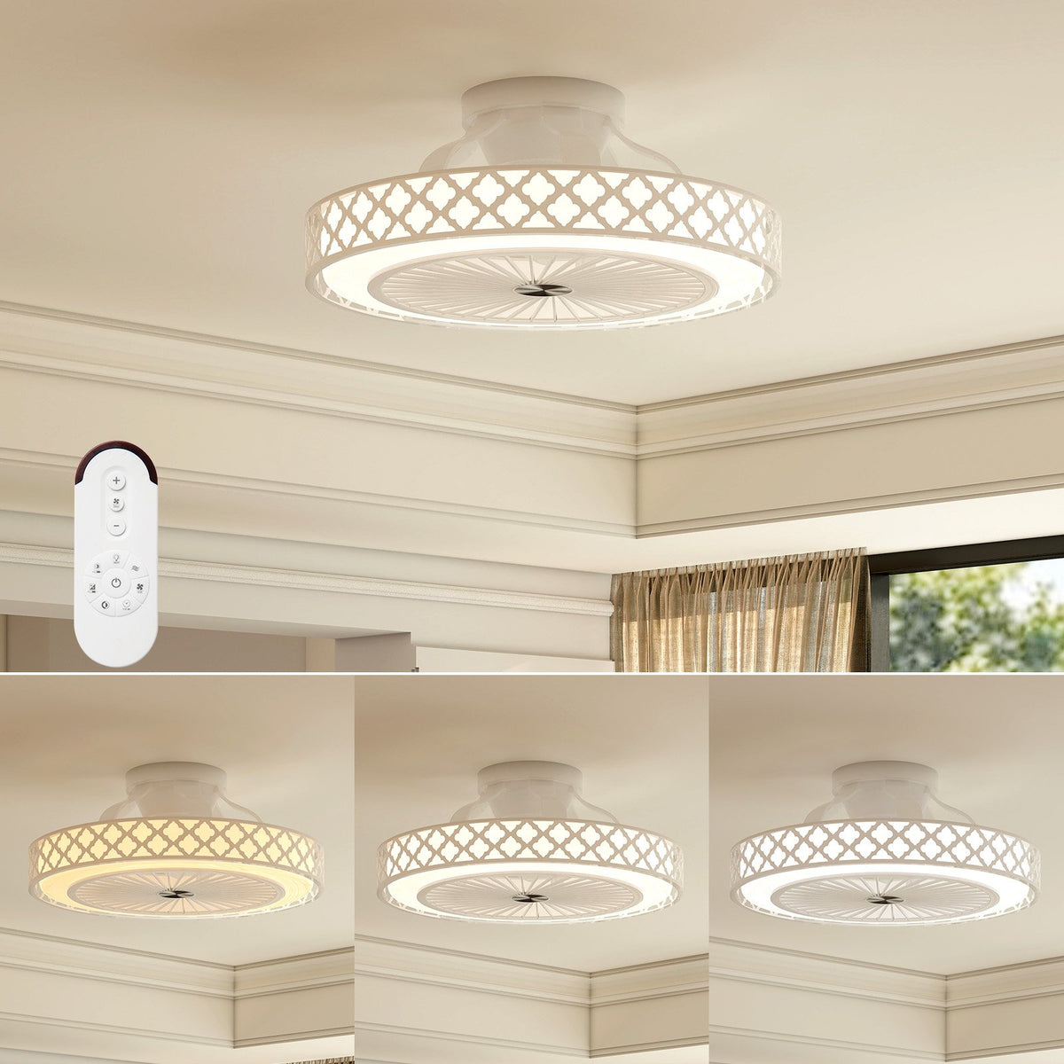 19 Inch Ceiling Fan with Light Low Profile Flush Mount Fan-White view 2