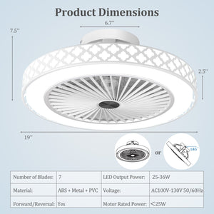 19 Inch Ceiling Fan with Light Low Profile Flush Mount Fan-White view 4