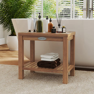 19 Inch Teak Wood Shower Bench Inside Shower Stool with Storage Shelf view 6