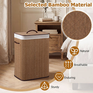 19 Gal Capacity Bamboo Clothes Hamper with Removable Liner and Portable Handles-Brown view 6