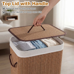 19 Gal Capacity Bamboo Clothes Hamper with Removable Liner and Portable Handles-Brown view 9