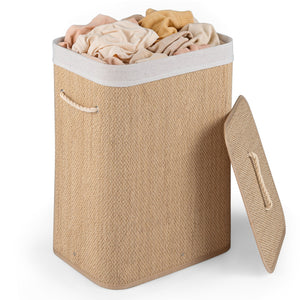 19 Gal Capacity Bamboo Clothes Hamper with Removable Liner and Portable Handles-Natrual
