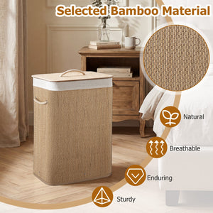 19 Gal Capacity Bamboo Clothes Hamper with Removable Liner and Portable Handles-Natrual view 6