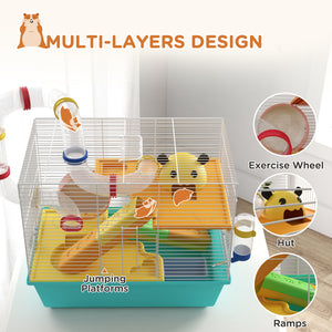 3 Tiers Hamster Cage for Gerbil, Dwarf Hamster with Tunnels, Water Bottle, Exercise Wheel – view 4