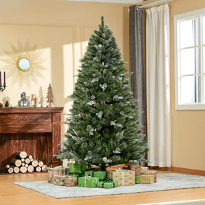 HOMCM 6FT Artificial Christmas Snow Pine Tree Holiday Home Xmas Decoration with Automatic Open, Pinecone
