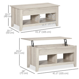 Lift Top Coffee Table with Hidden Storage Compartment and Open Shelves, Lift Tabletop Pop-Up Center Table for Living Room, Dark Walnut