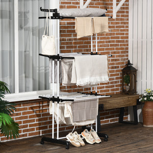 Foldable Clothes Drying Rack, 4-Tier Steel Laundry Rack for Drying Clothes with 2 Side Wings and 4 Castors – view 7