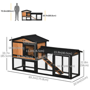 69" Wooden Rabbit Hutch Pet Playpen Bunny House Enclosure with Run Box, Slide-out Tray, Ramp – view 2