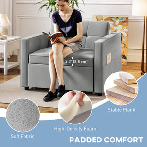 Convertible Chair Bed, Pull Out Sleeper Chair with USB, Adjustable Backrest, Small Velvet Futon Sofa Bed – view 13