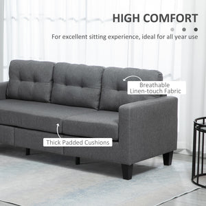 L-shaped Sofa, 3 Seater Couch with Ottoman, Corner Sofa with Thick Padded Cushion and Wood Legs, Dark Grey