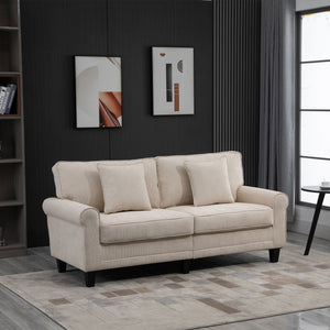 Modern 3 Seater Sofa, Corduroy Fabric 3 Seater Couch with Pine Wood Legs and Rolled Armrests for Living – view 7