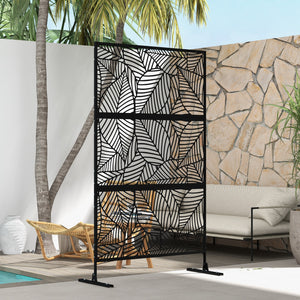 6.5FT Decorative Outdoor Divider, Metal Privacy Screen with Stand, Large Leaf Style, Black – view 6