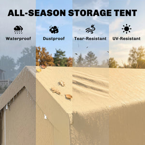 7' x 12' Outdoor Storage Shed Portable Garage with Roll-up Door for Motorcycle, Bike, Garden Tools, Beige – view 3