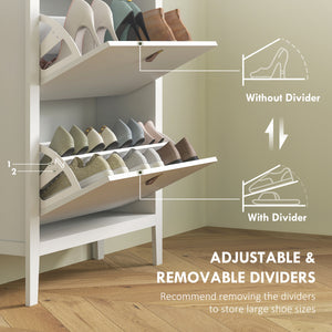 Narrow Shoe Cabinet with 2 Flip Drawers, Adjustable Shelves for Entryway, Holds 10-14 Pairs, White – view 4
