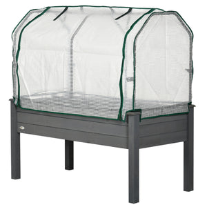 Raised Garden Bed with PE Greenhouse Cover Outdoor Elevated Wood Planter Box for Herbs and Vegetables Dark Gray