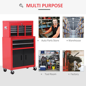6-Drawer Rolling Tool Chest, 2 in 1 Lockable Storage Cabinet with Hooks, Metal Tool Box for Garage – view 18