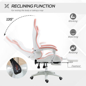 Computer Gaming Chair, PU Leather Office Desk Chair with Footrest, Swivel Wheels, 135° Reclining Back, Black – view 11