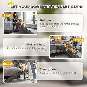 Pet Ramp Bed Steps for Dogs Cats Non-slip Carpet Top Platform Pine Wood 74"L x 16"W x 25"H Brown