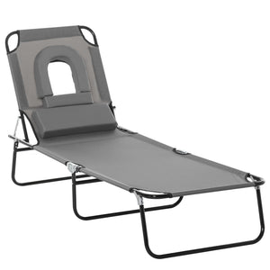 Folding Chaise Lounge Chair, Reclining Beach Tanning Chair with Face Hole, Pillow – view 5