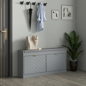 Shoe Storage with Seat, Upholstered Hallway Bench, Shoe Bench with 2 Flip Drawers and 4 Vents for 8 Pairs of Shoes