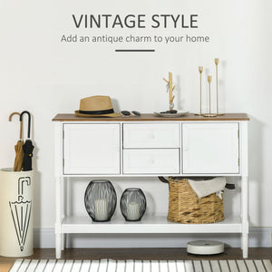 Vintage Console Table with 2 Drawers and Cabinets, Retro Sofa Table for Entryway, Living Room and Bedroom, White