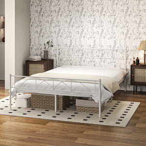Metal Full Platform Bed Frame with Headboard, Steel Slat Support, Underbed Storage, No Box Spring Needed, Easy Assembly