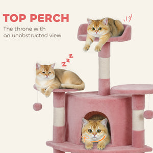 62" Cat Tree with Scratching Post, 2 Condos, Hammock, Perches, Plush, Pompoms, for Indoor Cats, Beige – view 26