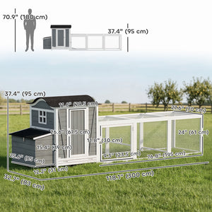 118"L Chicken Coop, Large Wooden Hen House with Run, Pull-Out Tray, Waterproof Roof, Nesting Box, Swing, Roosting Bars