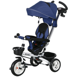 Qaba 6 in 1 Toddler Tricycle with Parent Push Handle, Canopy, Storage Baskets, Cupholder, Dark