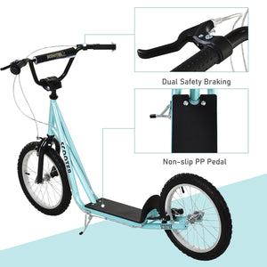 Aosom Kids Kick Scooter for 5+ Year Old, Kids Ride on Toy w/ 16'' Inflatable Wheel Dual Brakes