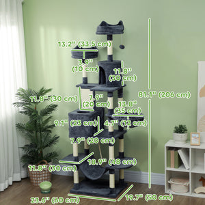 81" Large Cat Tree w/ Scratching Posts, Condos, Beds, Hammocks, Jumping Platforms, Toy Balls, Rope Cat Toy β view 9
