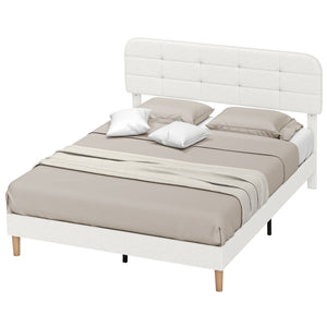 Queen Size Bed Frame with Adjustable Headboard Upholstered Platform Bed Frame with Wood Slat Support Noise