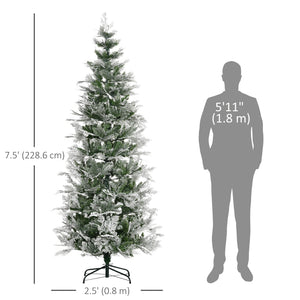 6 Feet Pencil Snow Flocked Artificial Christmas Tree with 517 Realistic Cypress Branches, Auto Open, Green – view 9