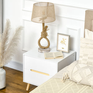 Nightstand, Bedside Table with 2 Drawers, Modern Side End Table with Solid Wood Legs for Bedroom, White – view 6