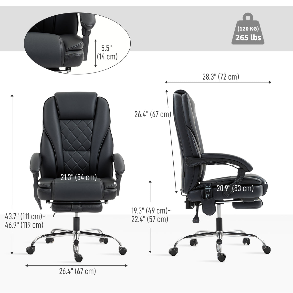 Massage Office Chair, Reclining Computer Chair with Adjustable Height and Footrest, Black