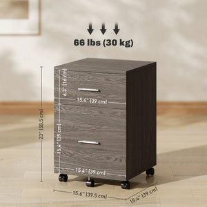 Mobile Filing Cabinet, Vertical File Cabinet with 2 Drawers, Wheels, for Letter or A4 File, Natural