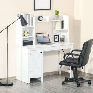 Computer Desk with Storage, 47 Inch Farmhouse Home Office Desk with Open Shelves and 2-Tier Cabinet, White