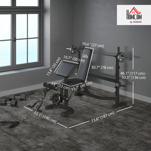 Soozier Weight Bench Stand with Squat Rack, Adjustable Olympic Bench, Multifunctional Arm Curl Pad, Leg Extension, Grey