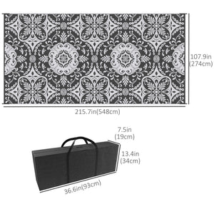Portable Outdoor Rug with Carry Bag, 9' x 18' Reversible Mat, Waterproof Plastic Straw RV Rug for Backyard, Deck, Picnic, Beach, Camping, Blue & White Flower