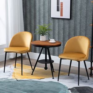 Set of 2 Mid-Back Dining Chair, Mid-Back Velvet-touch Upholstery Kitchen Chair for Living Room Dining Room, Yellow