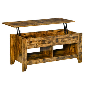 Lift Top Coffee Table with Hidden Storage Compartment and Open Shelves, Lift Tabletop Pop-Up Center Table for Living Room, Dark Walnut