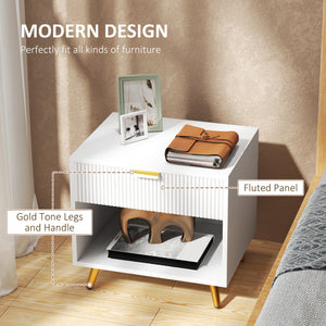 Nightstand with Fluted Panel, Bedside Table with Drawer and Open Compartment – view 10