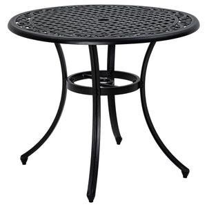 35.5" Round Outdoor Dining Table for 2-4, Cast Aluminum Garden Patio Table with 2" Umbrella Hole, Grid Top, Black