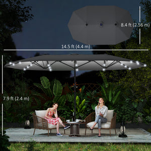 174" Double-Sided Sun Umbrella Garden Parasol Patio Sun Shade Outdoor with LED Solar Light, Khaki – view 9