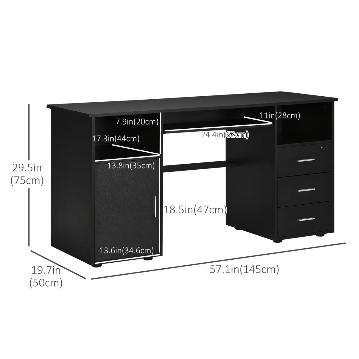 57" Computer Desk with Drawers, Home Office Desk with Keyboard Tray, Open Shelves and Lockable Drawer – view 2